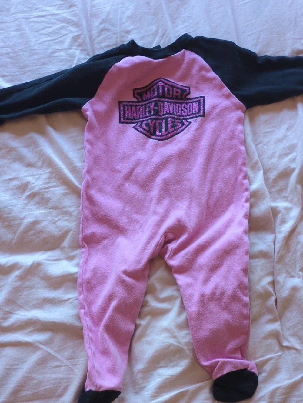 Harley-Davidson Pink & Black Footed Baby One-Piece